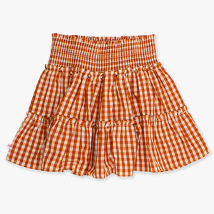 Smocked Twirl Skirt - Rust Gingham