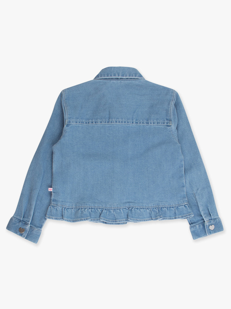 Stretch Light Wash Denim Ruffle Jacket