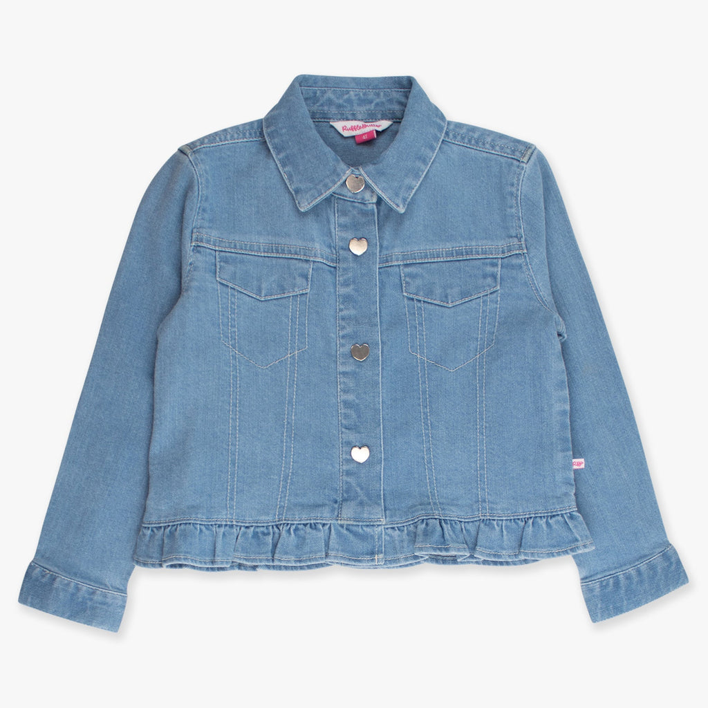 Stretch Light Wash Denim Ruffle Jacket