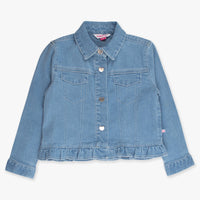 Stretch Light Wash Denim Ruffle Jacket