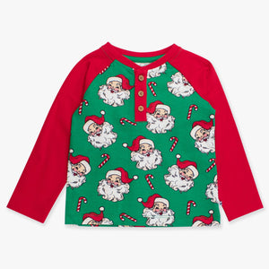 Children's long-sleeve shirt with Santa Claus pattern on a white background