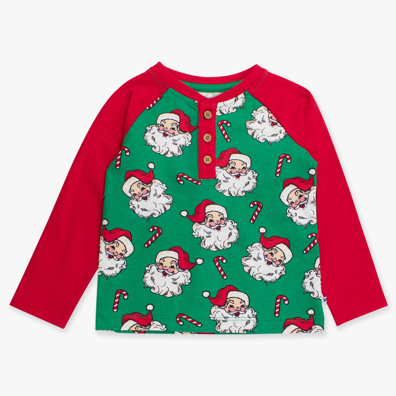 Children's long-sleeve shirt with Santa Claus pattern on a white background
