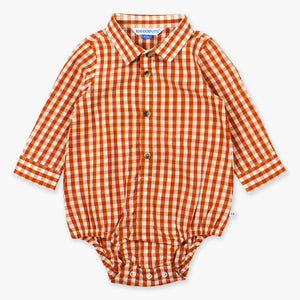 Long Sleeve Button Down Bodysuit - Rust Gingham