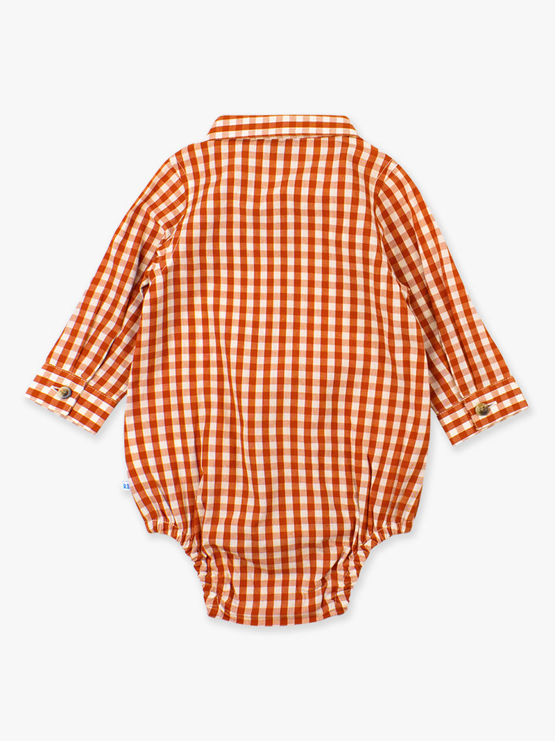Long Sleeve Button Down Bodysuit - Rust Gingham