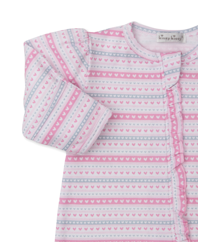 Ruffle Zipper Footie - Baby Elephant Hearts
