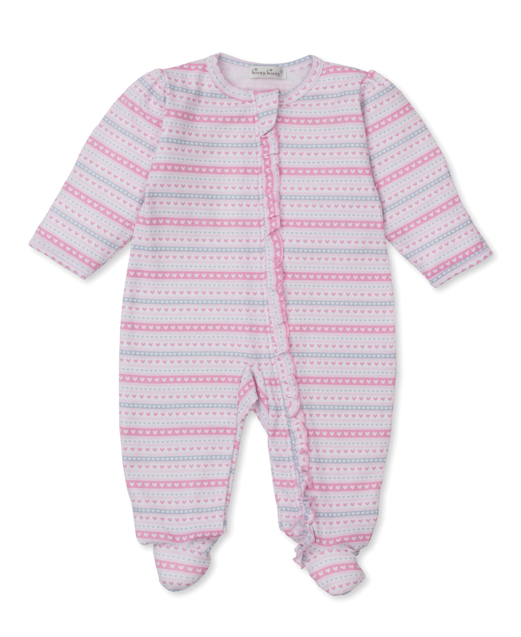 Ruffle Zipper Footie - Baby Elephant Hearts