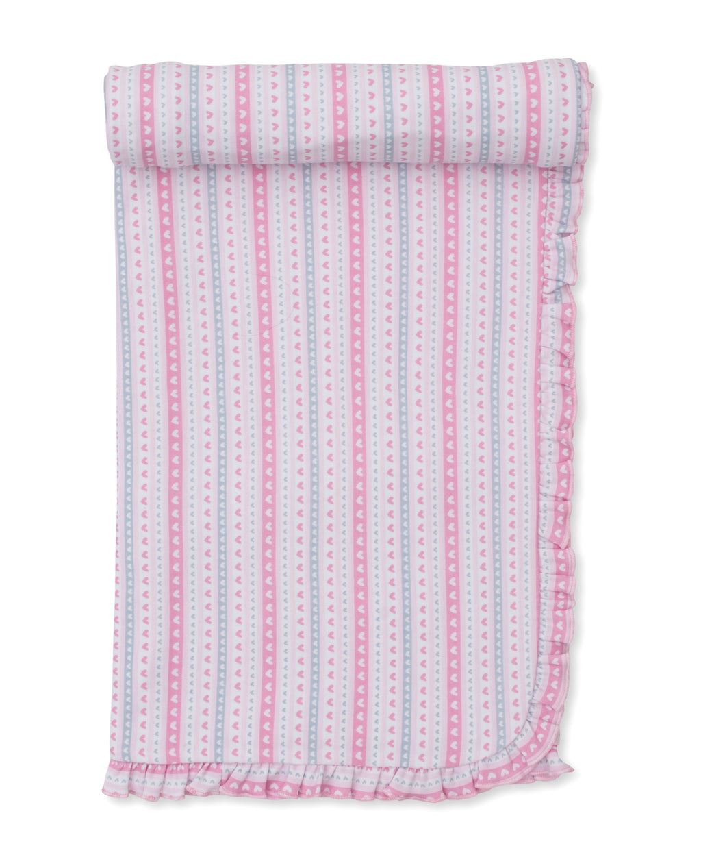 Pink Baby Elephant Heart Stripes Ruffle Blanket