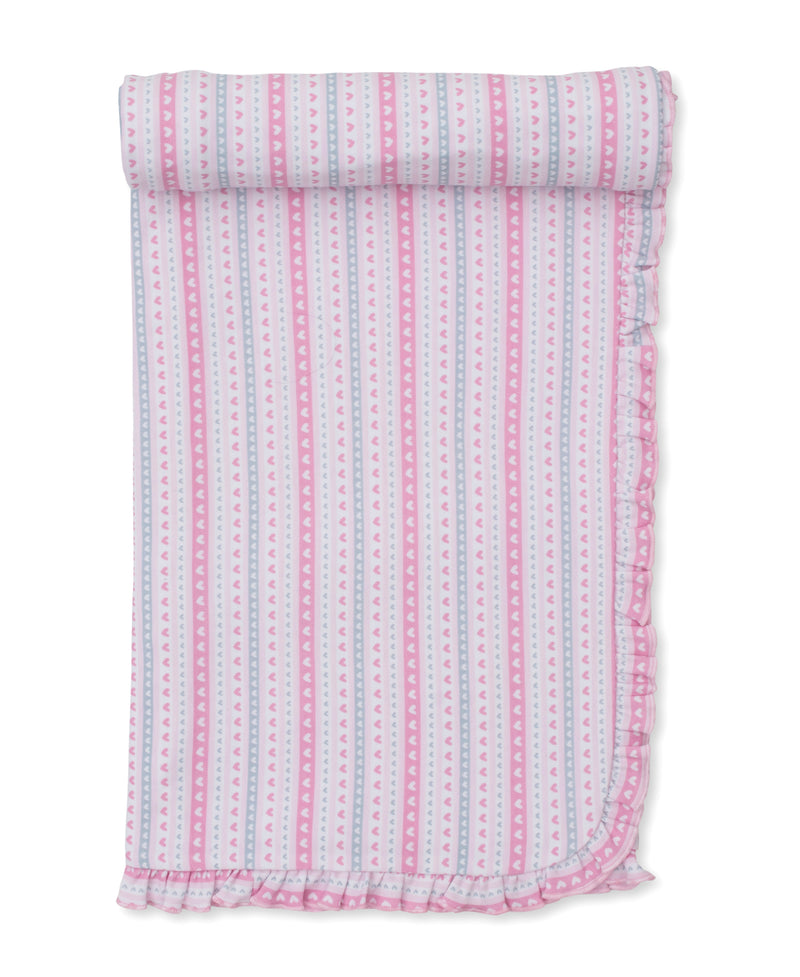 Pink Baby Elephant Heart Stripes Ruffle Blanket