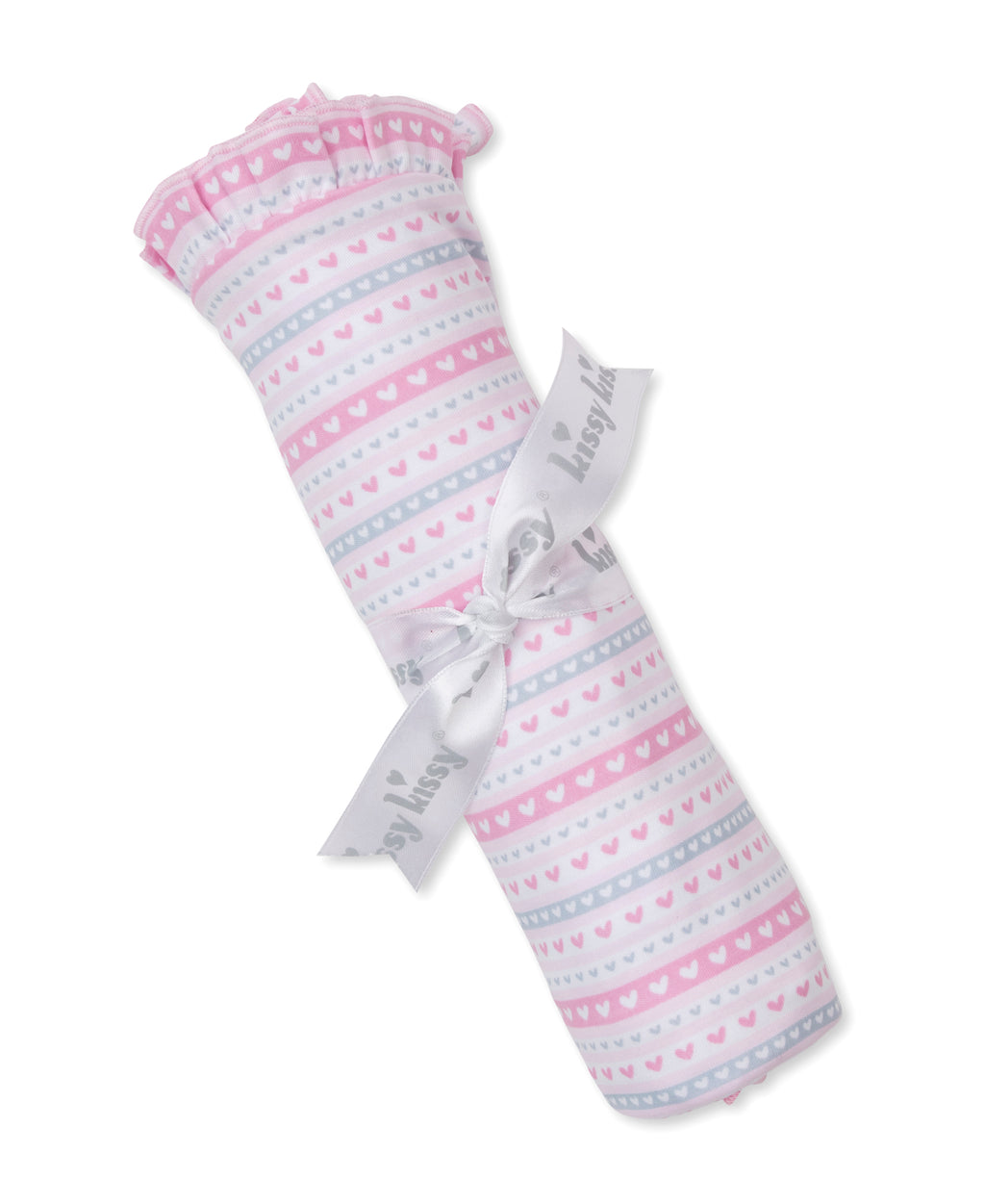 Pink Baby Elephant Heart Stripes Ruffle Blanket