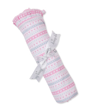 Pink Baby Elephant Heart Stripes Ruffle Blanket