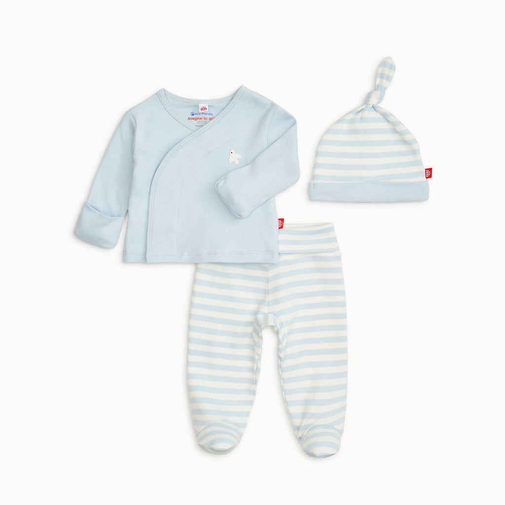Blue Stripe Magnetic Organic Cotton Kimono Set