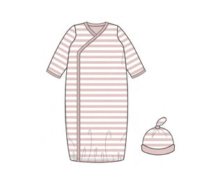 Pink Stripe Cotton Magnetic Gown & Hat Set
