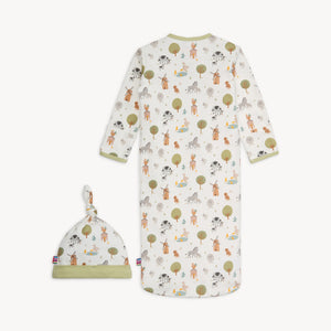 Funny Farm Cotton Magnetic Gown & Hat Set