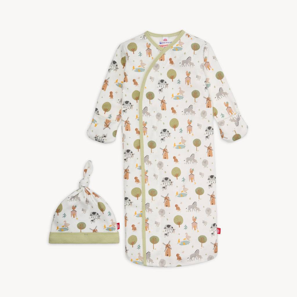 Funny Farm Cotton Magnetic Gown & Hat Set