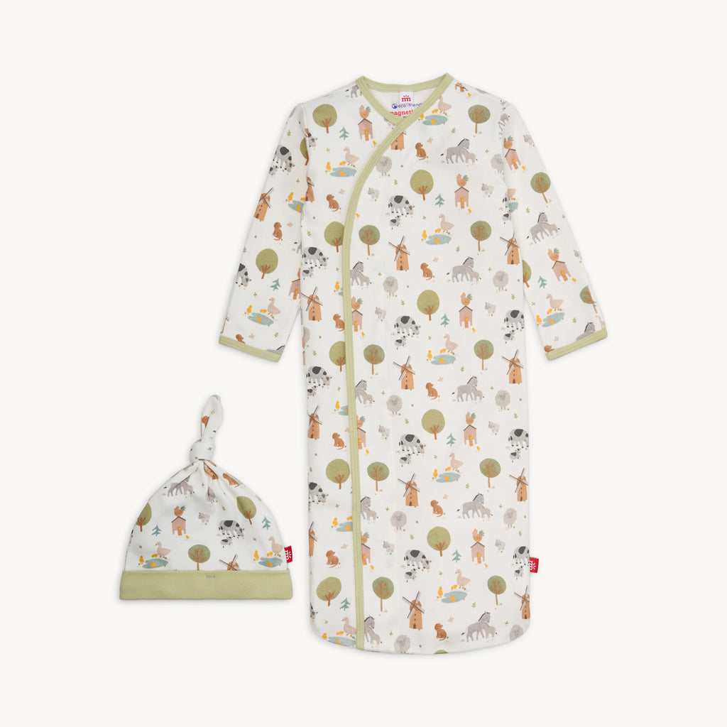 Funny Farm Cotton Magnetic Gown & Hat Set