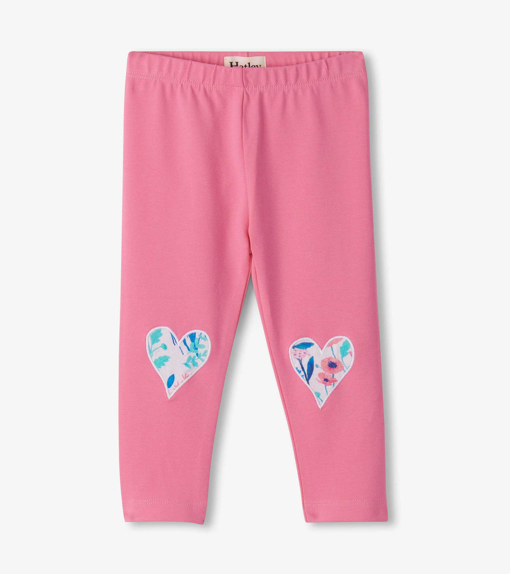 Pink Carnation Leggings - Heart Applique