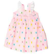 Pink Bunny Stripe - Cotton Gauze Flutter Bow Woven Dress