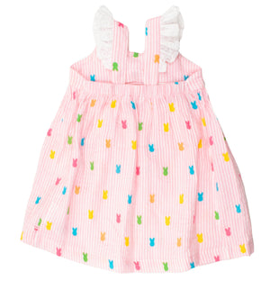 Pink Bunny Stripe - Cotton Gauze Flutter Bow Woven Dress