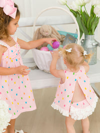 Pink Bunny Stripe - Cotton Gauze Flutter Bow Woven Dress