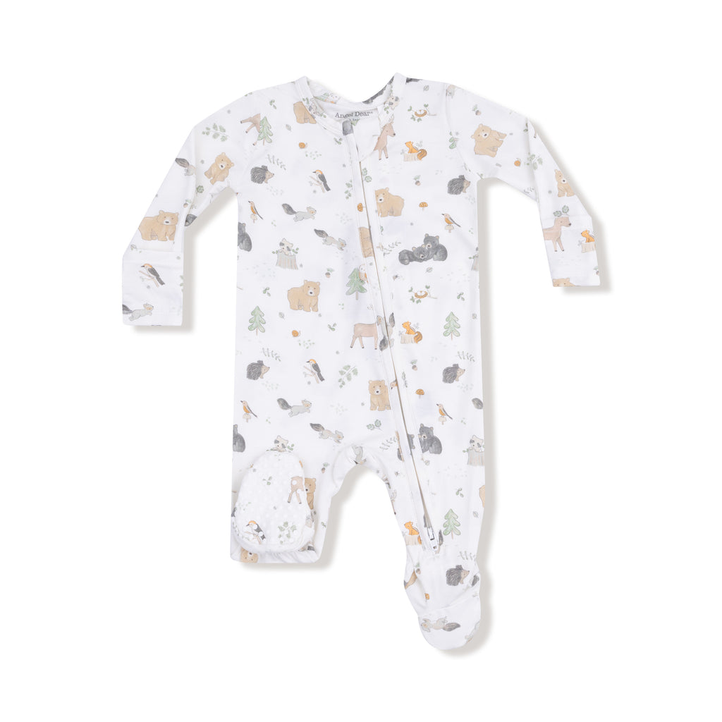Baby onesie with animal pattern on a white background