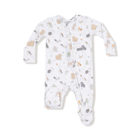 Baby onesie with animal pattern on a white background