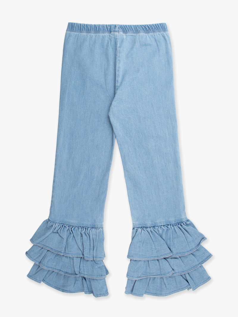 Denim Ruffle Flare Pants