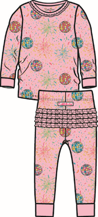 Pink Happy New Year - Ruffle Long Sleeve Pajama Set