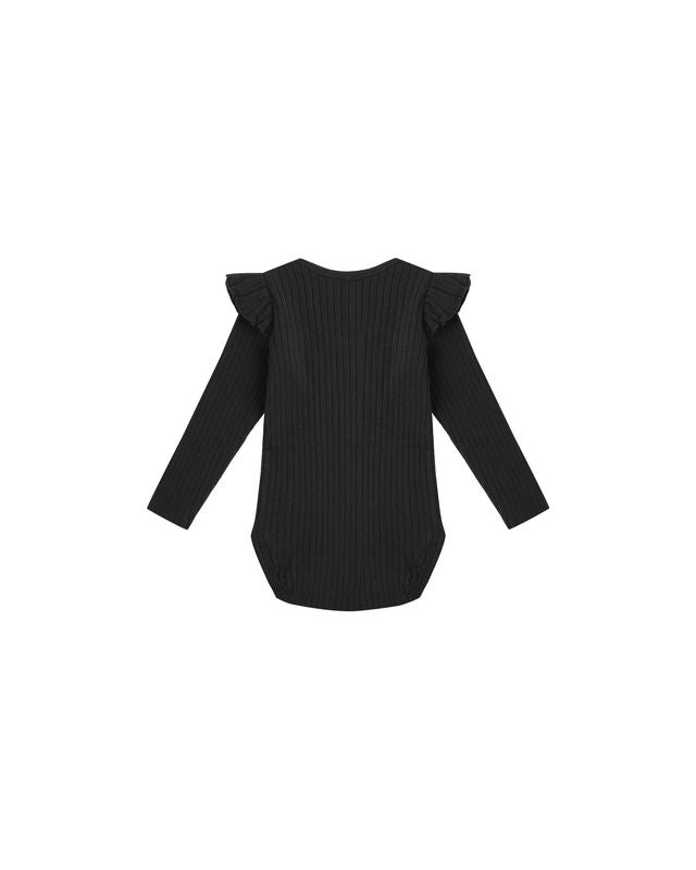 Shoulder Ruffle Bodysuit - Black