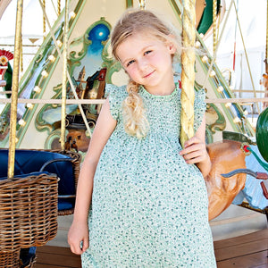 Girls Stevie Dress - Green Mini Ditsy