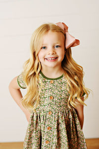 Green Floral Button Moonstitch Dress