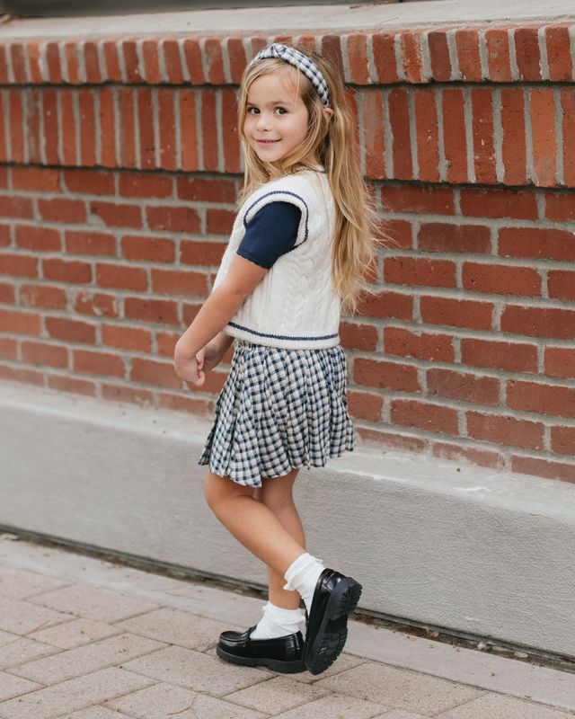Pleated Mini Skirt - Navy Check
