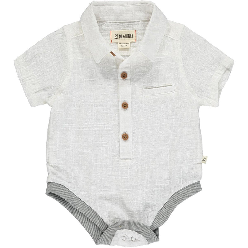 Helford White Cotton Woven Onesie