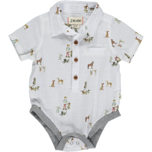 Henry Print White Cotton Collar Short Sleeve Onesie