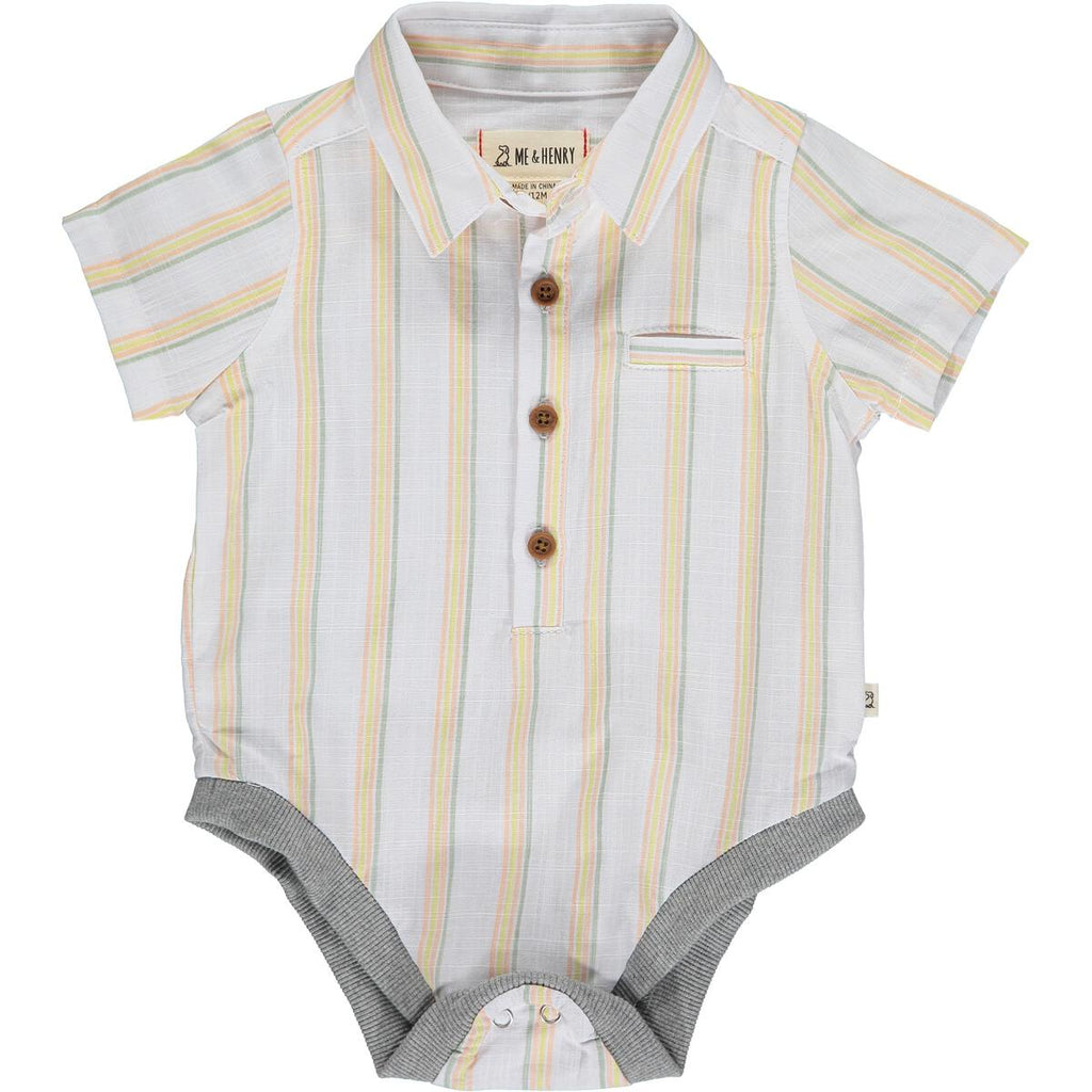 Helford Sage, Gold & Orange Stripe Woven Onesie