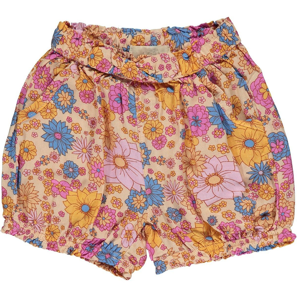 Aqua Ruffle Top & Retro Floral Shorts Set
