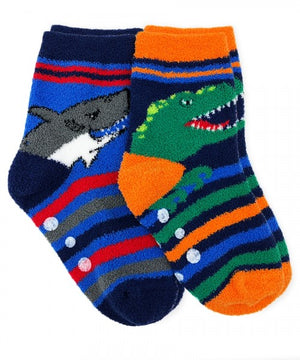 Shark & Dino Fuzzy Slipper Socks - 2 PK