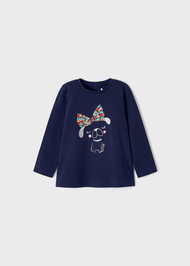 Perro in a Bow Navy Long Sleeve Shirt