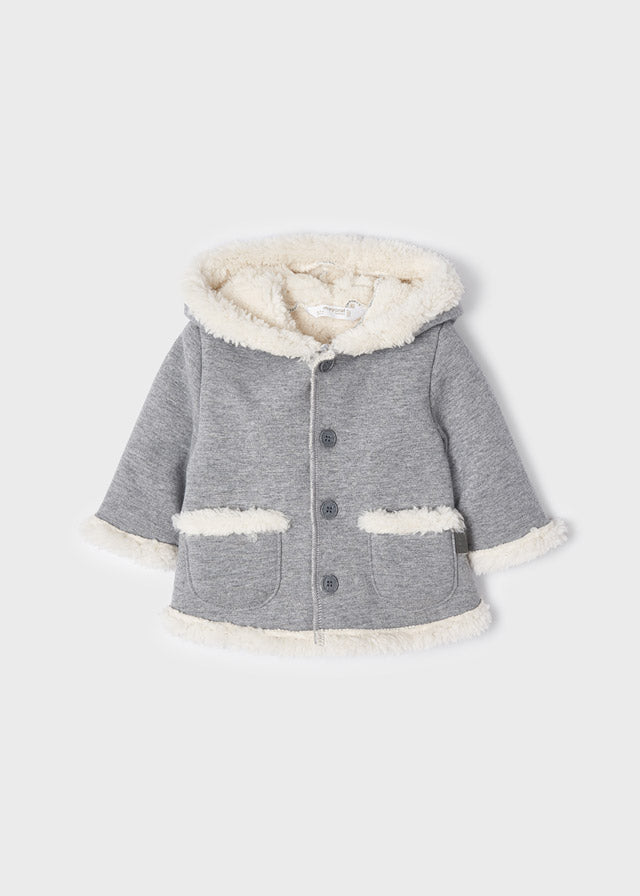Grey & Faux Sheep Fur Coat