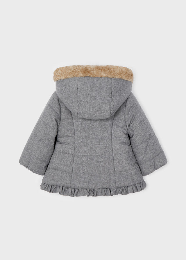 Grey Fur Lined Hooded Coat