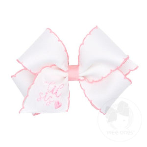 Lil' Sis White & Pink Moonstitch Bow