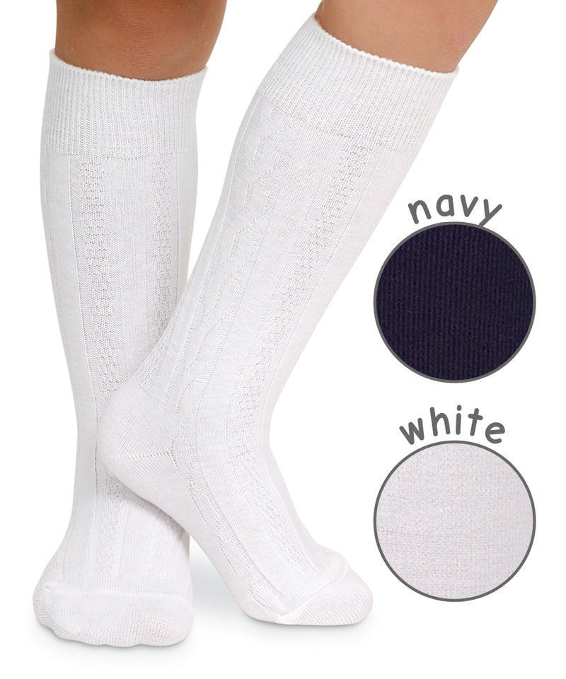 White Classic Cable Knee High