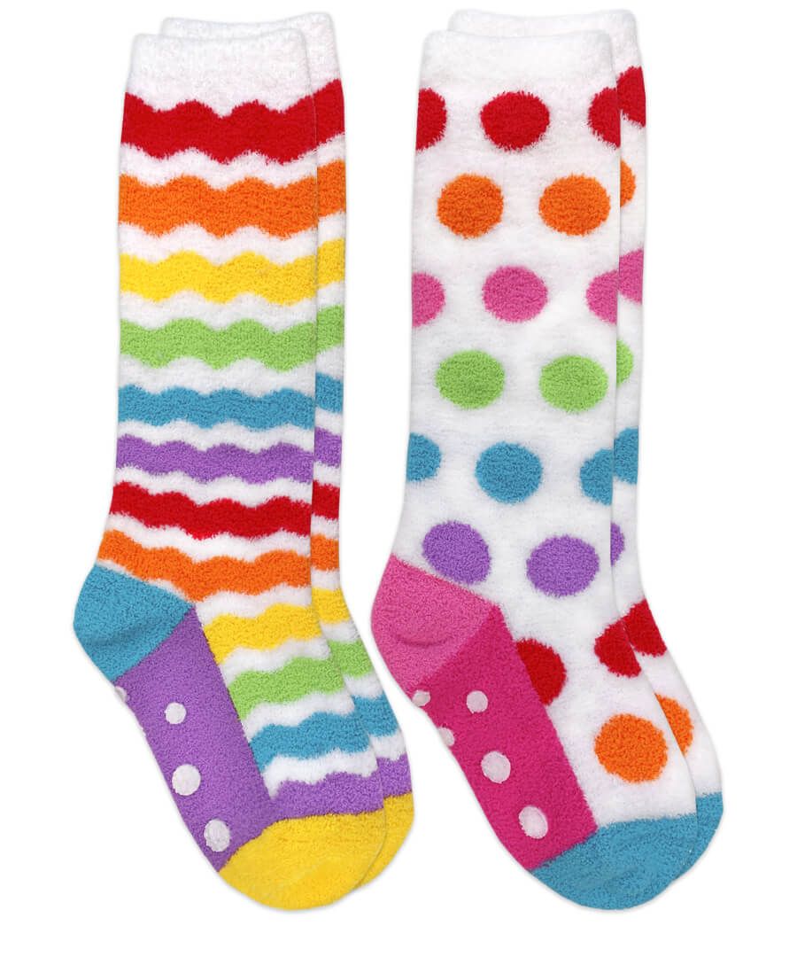 Rainbow Fuzzy Non-Skid Slipper Knee High Socks