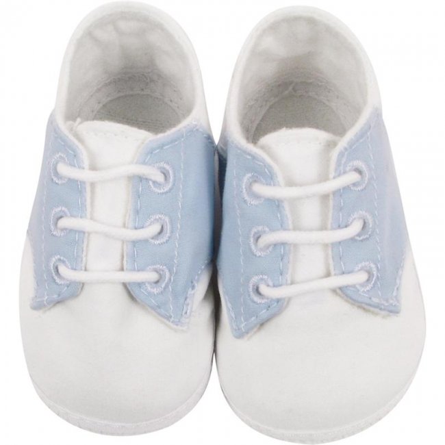White and Blue Saddle Oxford Crib Shoe