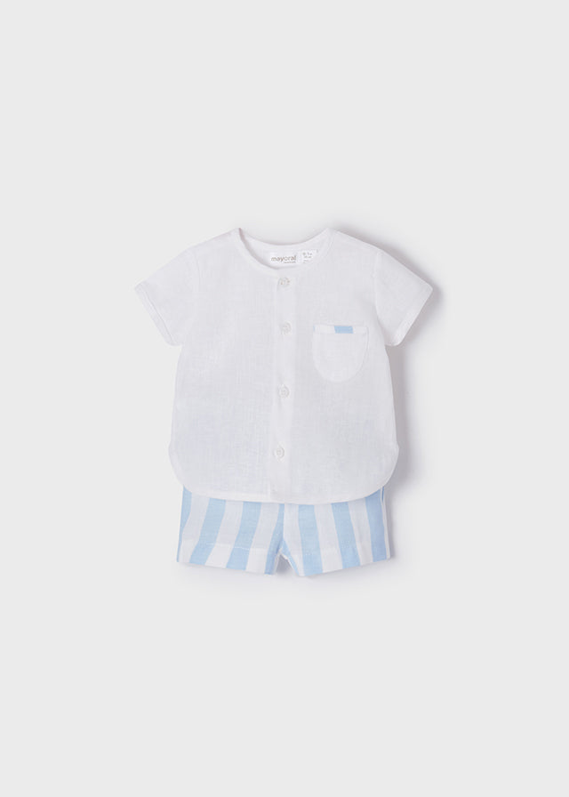 Bluebell & White Linen Shorts Set