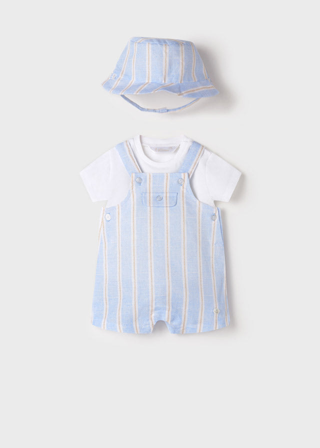 Sky Stripe Short Overall & Hat Set