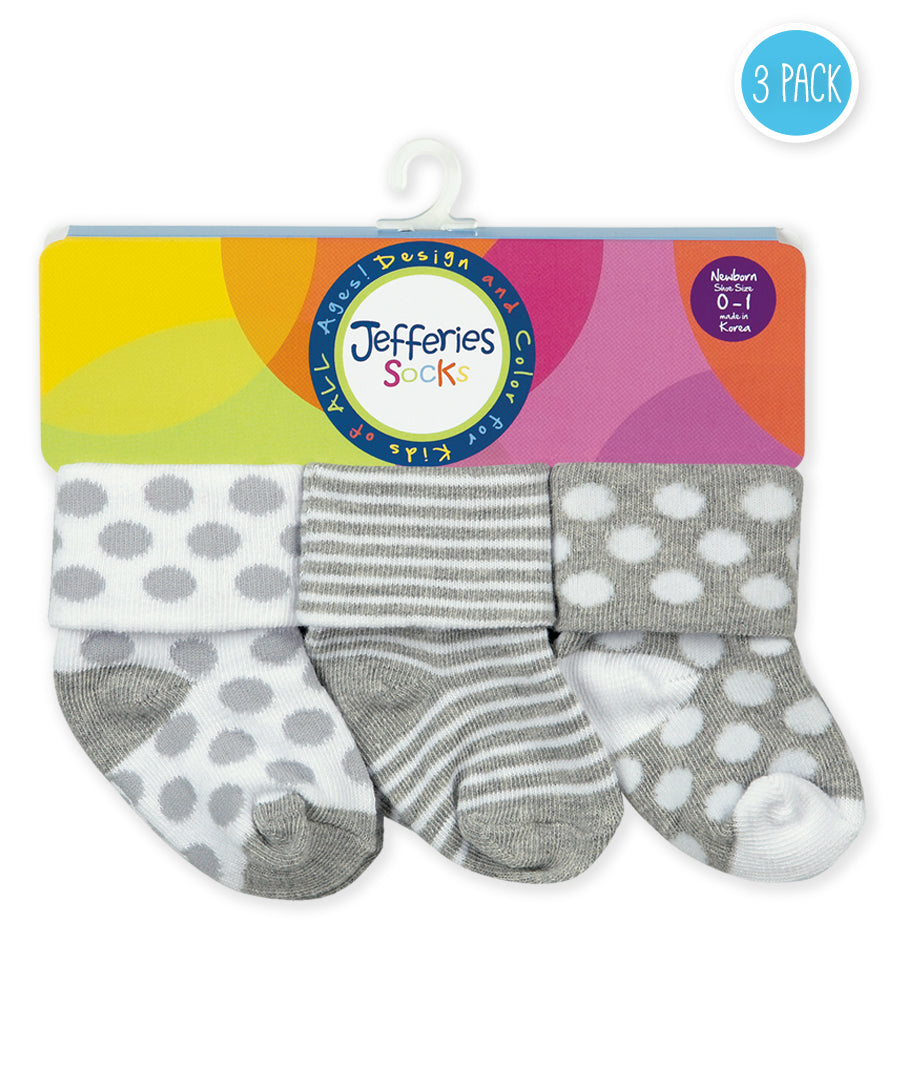Grey Heather Dotted and Striped Infant Socks (3 pack)