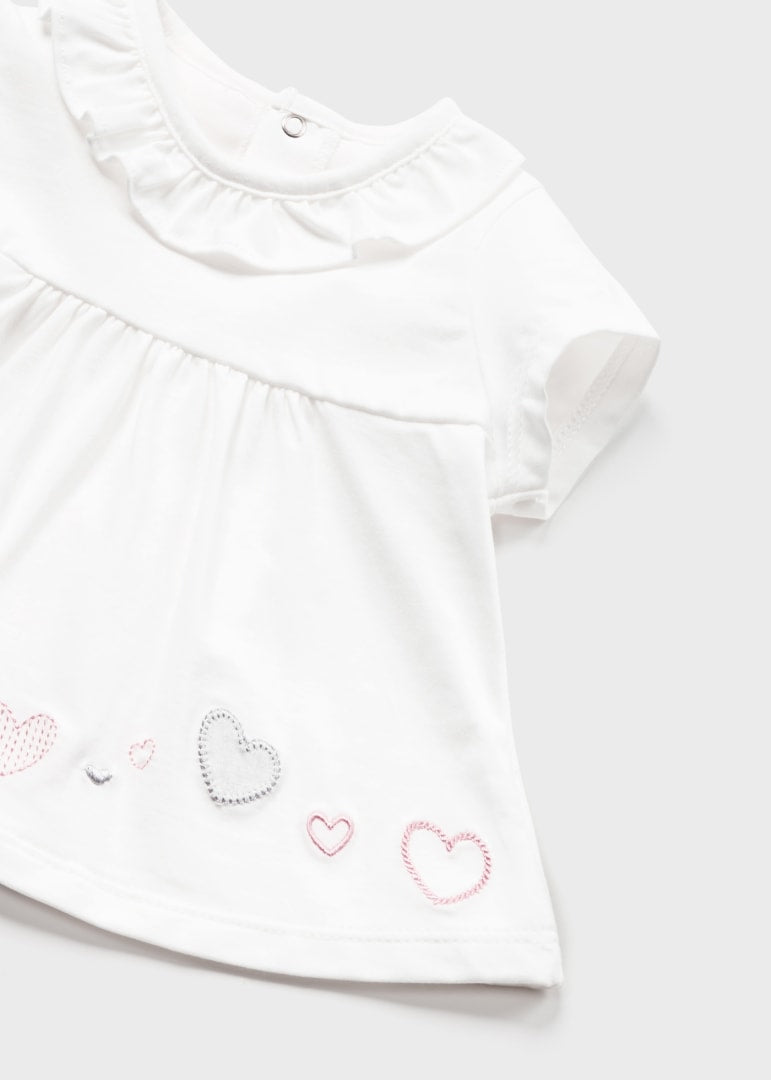 White Embroidered Hearts Top & Blush Heart Bloomers Set