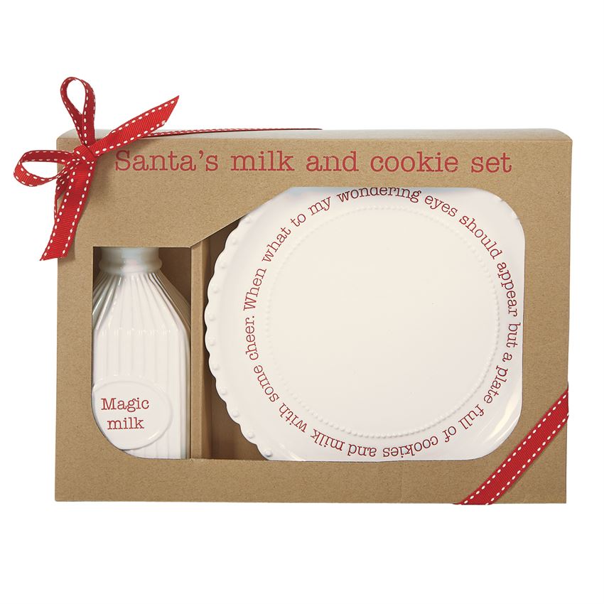 Ceramic Christmas Milk & Cookie Set
