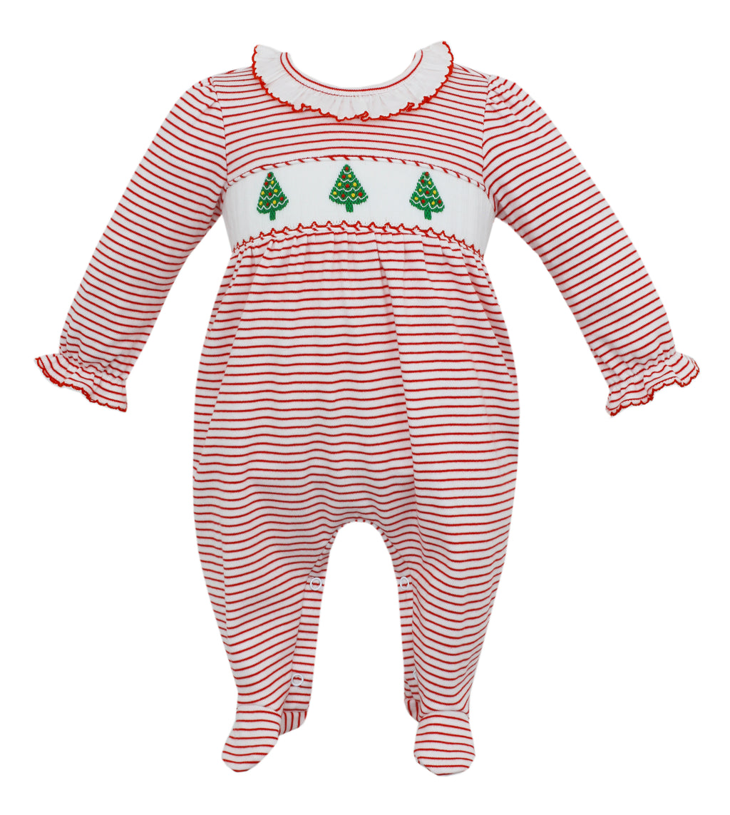 Holiday Trees Red Stripe Knit Girl's Footie
