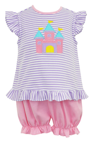 Baby Lilac Stripe Castle Top & Bloomers Set